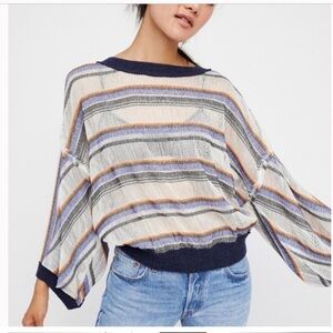 Free People Seaside Pullover Top Shirt Women’s XS Mesh Sheer Boho Striped Gauze